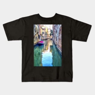 Red boat on a Rio in Venice, Italy Kids T-Shirt